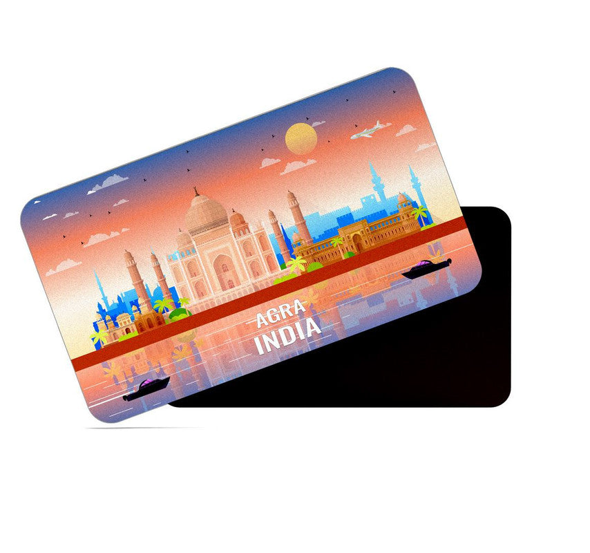 dhcrafts Rectangular Rubber Fridge Magnet / Magnetic Card Multicolor India Agra Design Pack of 1 (8.6cm x 5.4cm)